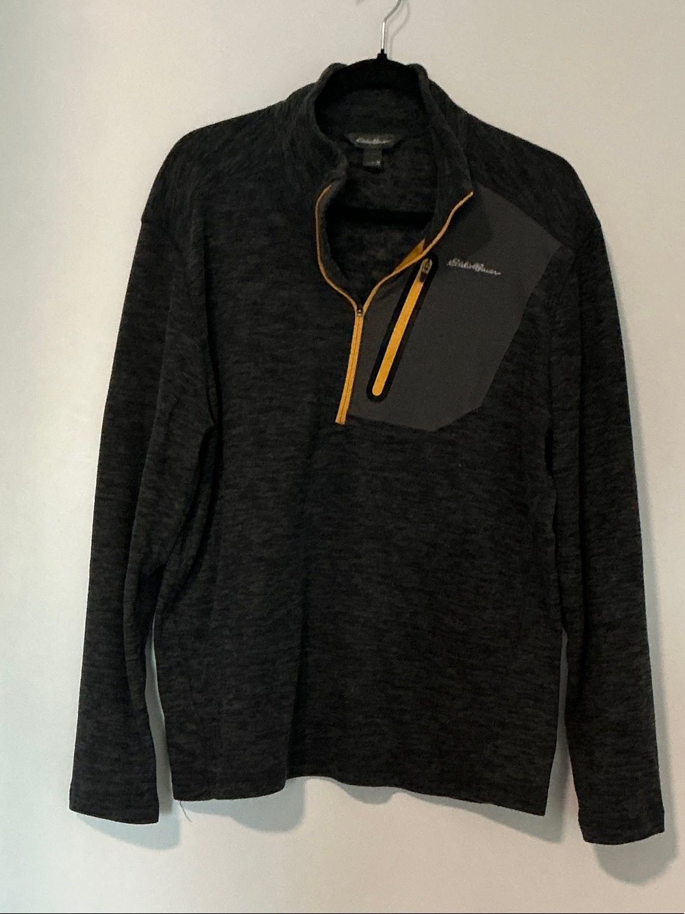 Eddie Bauer Charcoal Gray Half-Zip Pullover with Yellow Accent